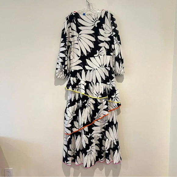 Farm Rio Cutout Tiered Tie Front Colorful Floral Tropical Boho Maxi Dress Large - Picture 9 of 9